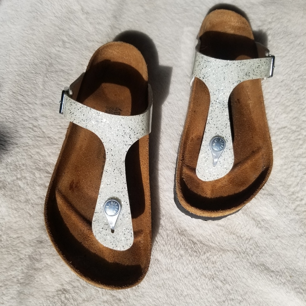 Birkenstock Gizeh Womens Sparkle White Sandals 40